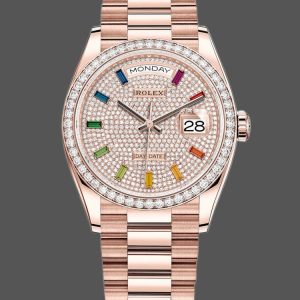 Rolex Day-Date 128345RBR Diamond Paved Dial Everose Gold 36MM Unisex Replica Watch