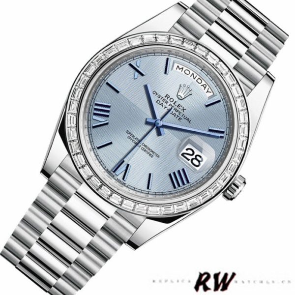 Rolex Day-Date 228396TBR Ice Blue Dial Platinum Diamond Bezel 40mm Mens Replica Watch - Image 2