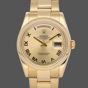 Rolex Day-Date 118208 Yellow Gold Champagne Dial Roman Numerals 36mm Unisex Replica Watch