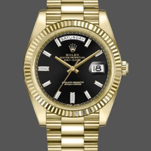 Rolex Day-Date 228238 Black Diamond Dial Fluted Bezel 40mm Mens Replica Watch