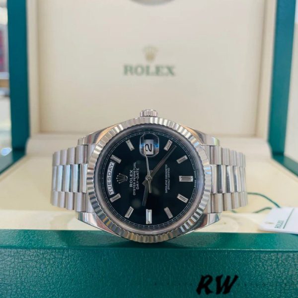 Rolex Day-Date 228239 Black Diamond Dial Fluted Bezel 40mm Mens Replica Watch - Image 4