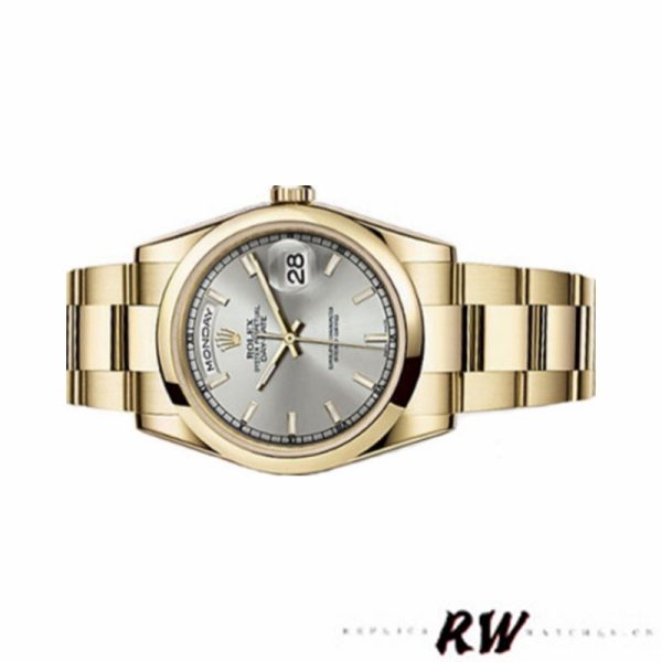 Rolex Day-Date 118208 Silver Dial Yellow Gold 36mm Unisex Replica Watch - Image 4