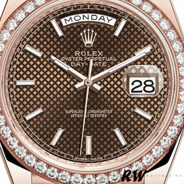 Rolex Day-Date 228345RBR Chocolate Brown Diagonal Motif Dial Diamond Bezel 40mm Mens Replica Watch - Image 2