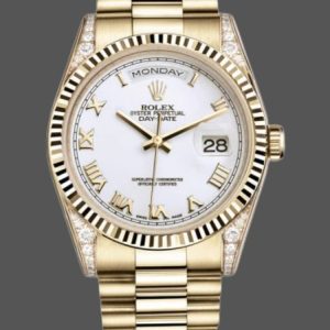 Rolex Day-Date 118338 Yellow gold White Roman Dial 36mm Unisex Replica Watch