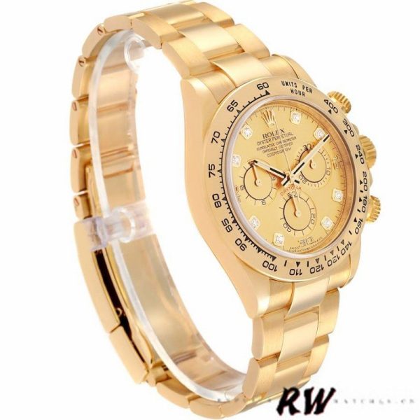 Rolex Daytona 116508 Yellow Gold Champagne Diamond Dial 40MM Mens Replica Watch - Image 2