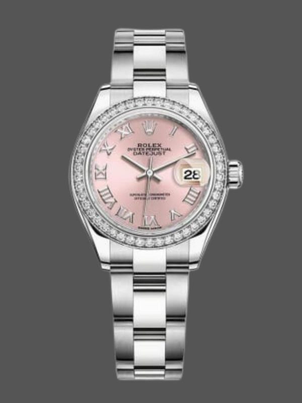 Rolex Datejust Diamond Bezel Pink Dial Roman Numerals hour markers 279136RBR 28mm Lady Replica Watch - Image 2