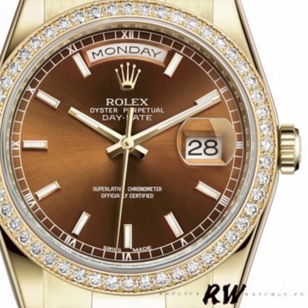 Rolex Day Date 118348 Chocolate Brown Dial Yellow Gold 36mm Unisex Replica Watch - Image 2