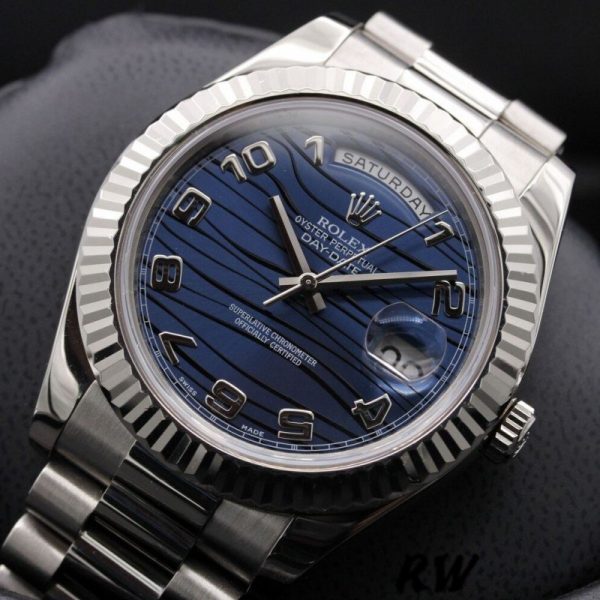 Rolex Day-Date 218239 Wave Blue Dial White Gold 41MM Mens Replica Watch - Image 2