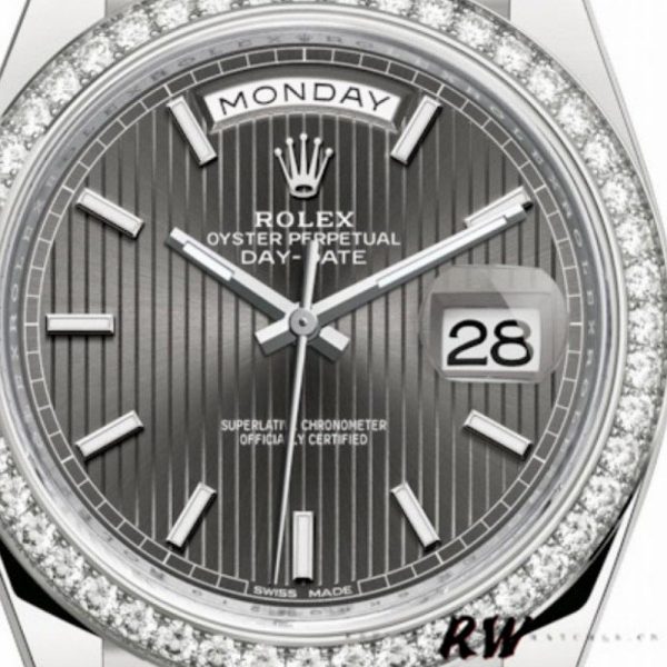 Rolex Day-Date 228349RBR Dark Rhodium Dial Diamond Bezel 40mm Mens Replica Watch - Image 4