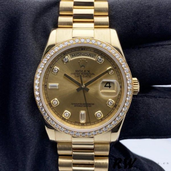 Rolex Day-Date 128348RBR Champagne Diamond Dial Yellow Gold 36MM Unisex Replica Watch - Image 2