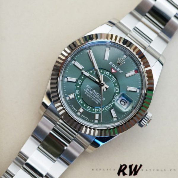 Rolex Sky-Dweller 336934 Fluted Bezel Green Dial 42MM Mens Replica Watch - Image 3