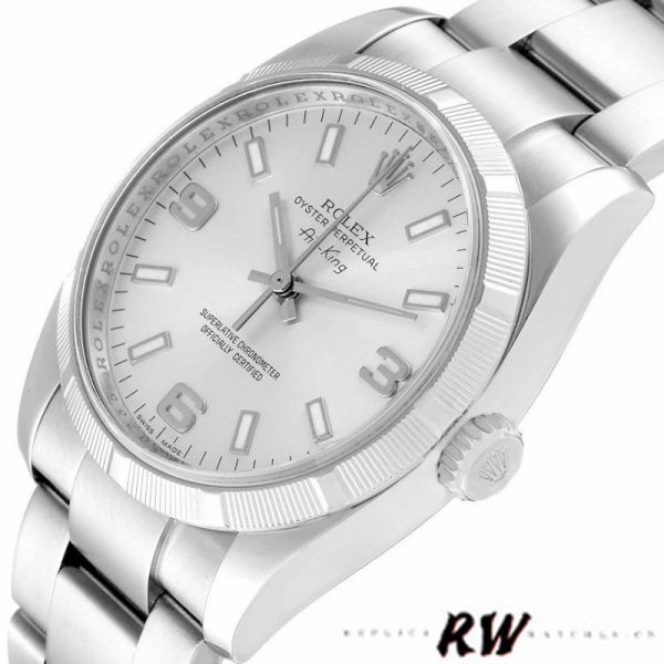 Rolex Oyster Perpetual air-king 114210 Silver Dial 34mm Unisex replica watch - Image 4