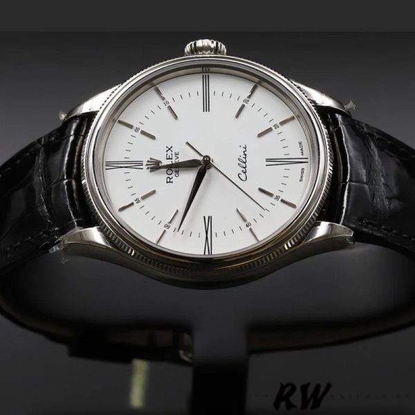 Rolex Cellini Time 50509 Black Leather Strap White Dial 39mm Mens Replica Watch - Image 4