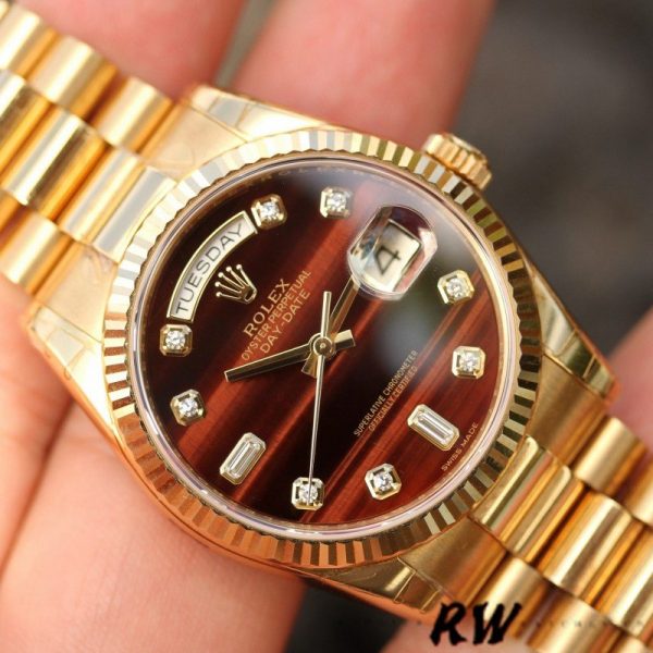 Rolex Day-Date 118238 Yellow Gold Diamond Bulls Eye Dial 36mm Unisex Replica Watch - Image 2