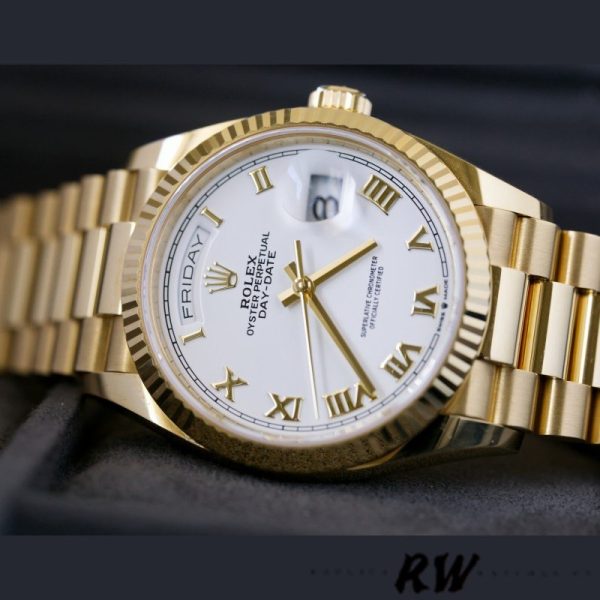 Rolex Day-Date 128238 Fluted Bezel White Roman Dial 36MM Replica Watch - Image 4