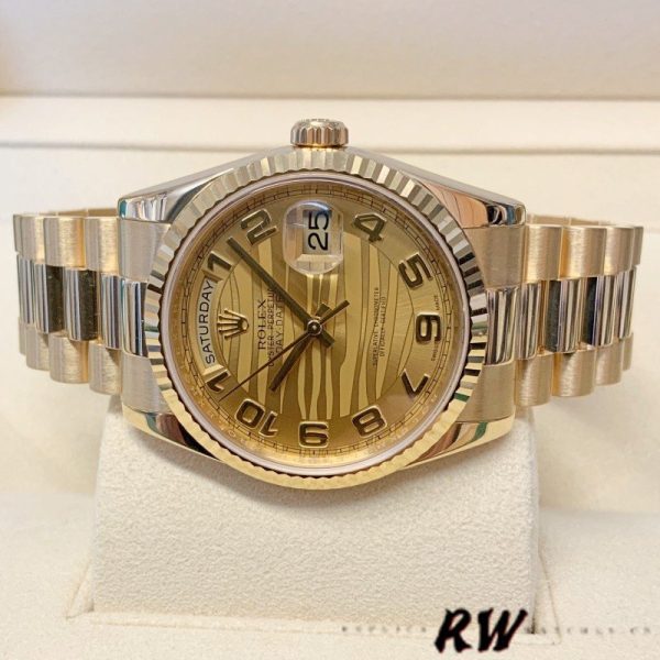 Rolex Day-Date 118238 Arabic Numeral Wave Champagne Dial Yellow gold 36mm Unisex Replica Watch - Image 4