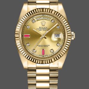 Rolex Day-Date 218238 Champagne Ruby Dial Yellow Gold 41MM Mens Replica Watch