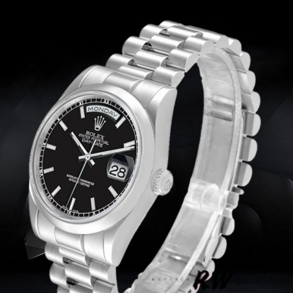 Rolex Day Date 118206 Platinum Black Dial 36mm Unisex Replica Watch - Image 4