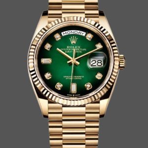 Rolex Day-Date 128238 Fluted Bezel Green Diamond Dial 36MM Unisex Replica Watch