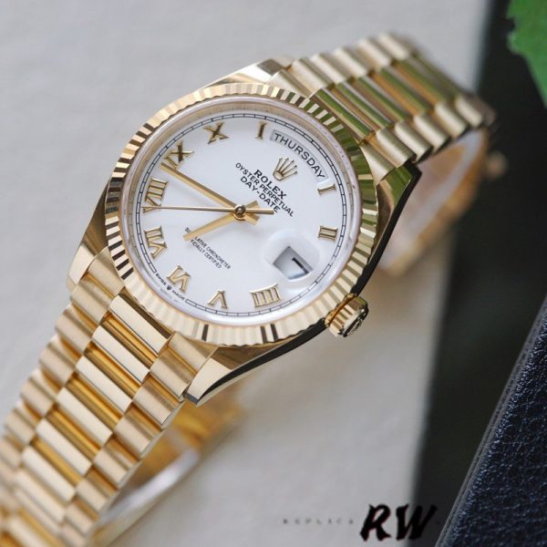 Rolex Day-Date 128238 Fluted Bezel White Roman Dial 36MM Replica Watch - Image 2
