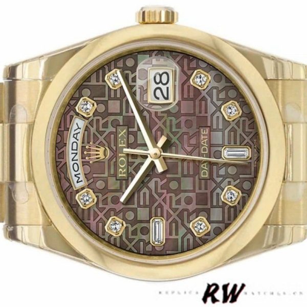 Rolex Day-Date 118208 Black MOP Diamond Dial 36mm Unisex Replica Watch - Image 3