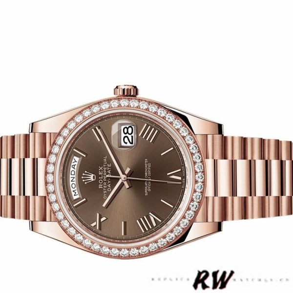 Rolex Day-Date 228345RBR Chocolate Brown Roman Dial Diamond Bezel 40mm Mens Replica Watch - Image 4