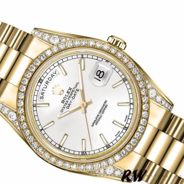 Rolex Day-Date 118388 Diamond Bezel White Dial 36MM Unisex Replica Watch - Image 2