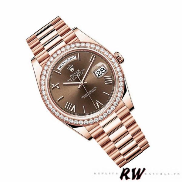 Rolex Day-Date 228345RBR Chocolate Brown Roman Dial Diamond Bezel 40mm Mens Replica Watch - Image 3