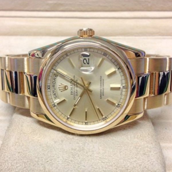 Rolex Day-Date 118208 champagne dial with gold indexes 36mm Unisex Replica Watch - Image 4