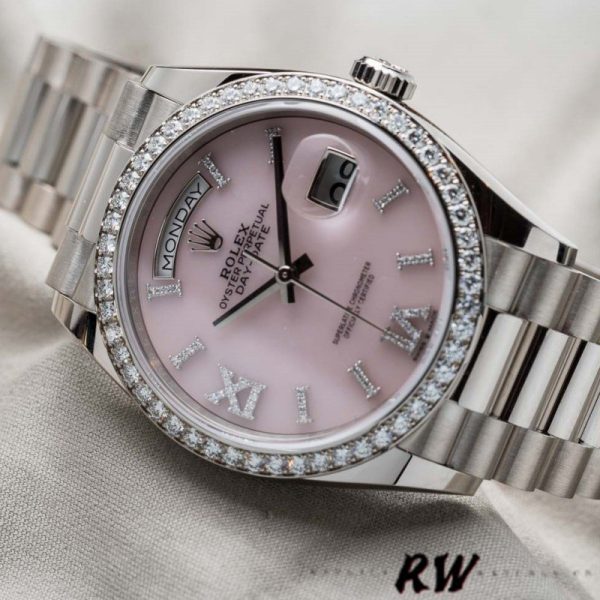 Rolex Day-Date 128349RBR Pink Opal Dial Diamond Bezel 36MM Unisex Replica Watch - Image 2