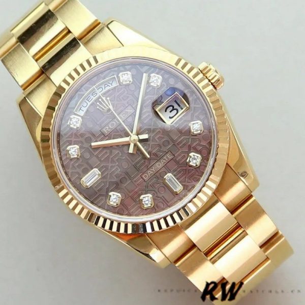 Rolex Day-Date 118238 Black MOP Diamond Dial 36mm Unisex Replica Watch - Image 3