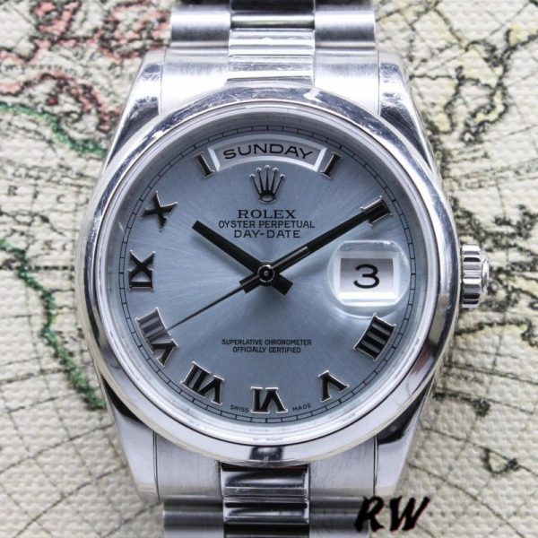 Rolex Day Date 118206 Platinum Ice Blue dial 36mm Unisex Replica Watch - Image 2