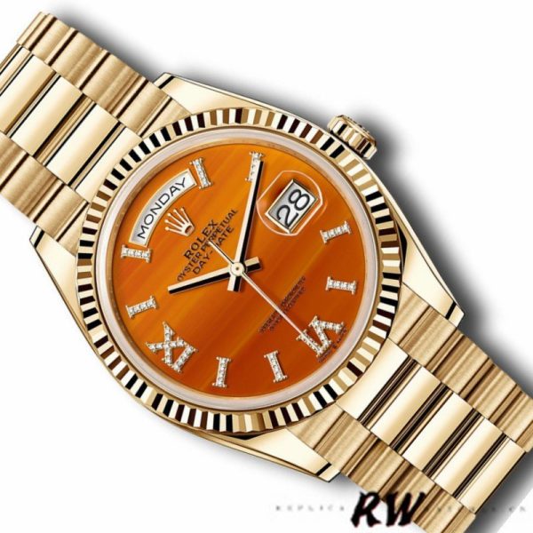 Rolex Day-Date 128238 Fluted Bezel Carnelian dial 36MM Unisex Replica Watch - Image 2