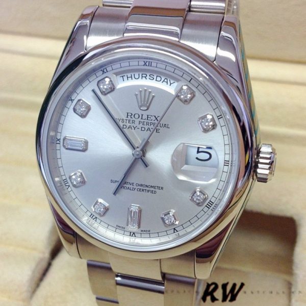 Rolex Day-Date 118209 Silver Diamond Dial Automatic 36mm Unisex Replica Watch - Image 2