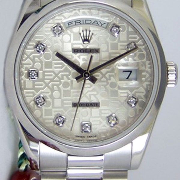 Rolex Day-Date 118206 Jubilee Silver Dial Diamonds 36mm Unisex Replica Watch - Image 2