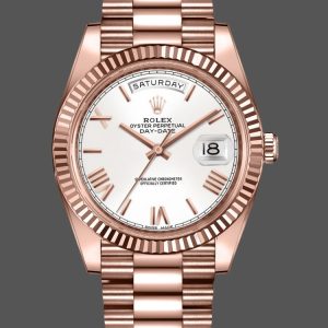 Rolex Day-Date 228235 White Roman Numeral Dial Fluted Bezel 40mm Mens Replica Watch