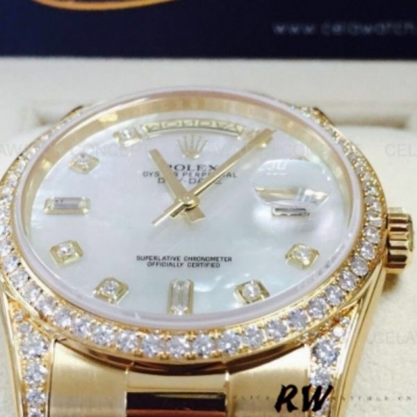 Rolex Day-Date 118388 White MOP Diamond Dial 36MM Unisex Replica Watch - Image 2