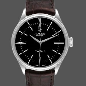 Rolex Cellini Time 50509 Brown Leather Strap Black Dial 39mm Mens Replica Watch