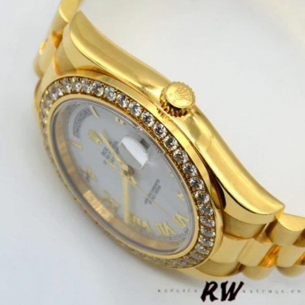 Rolex Day-Date 228348RBR White Roman Dial Diamond Bezel 40mm Mens Replica Watch - Image 3