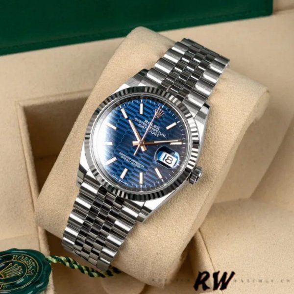 Rolex Datejust 126234 Fluted Bezel Blue Fluted Motif Dial 36MM Unisex Replica Watch - Image 2