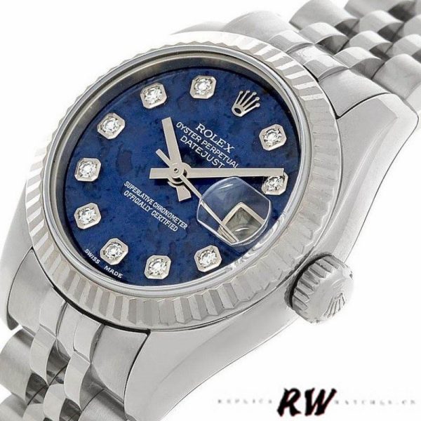 Rolex Datejust 179174 Sodalite Diamond Dial Fluted Bezel 26MM Lady Replica Watch - Image 4