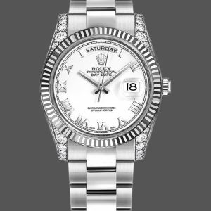 Rolex Day Date 118339 White Gold white Dial Fluted Bezel 36mm Unisex Replica Watch