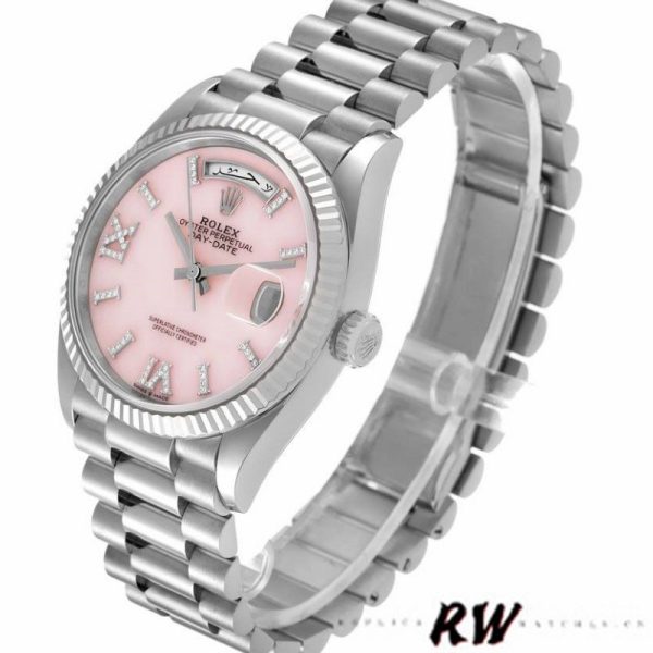 Rolex Day-Date 128239 White Gold Pink Opal Dial 36MM Unisex Replica Watch - Image 3
