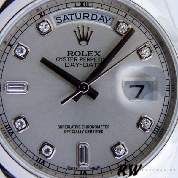 Rolex Day-Date 118206 Silver Diamond Dial Platinum 36mm Unisex Replica Watch - Image 4