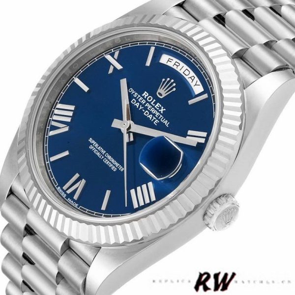 Rolex Day-Date 228239 Blue Roman Dial Fluted Bezel 40mm Mens Replica Watch - Image 4