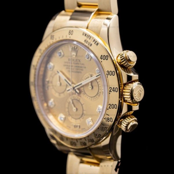 Rolex Daytona 116528 Yellow Gold Champagne Diamond Dial 40mm Mens Replica Watch - Image 3