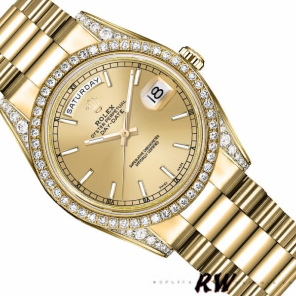 Rolex Day-Date 118388 Diamond Bezel Champagne Index Dial 36MM Unisex Replica Watch - Image 3