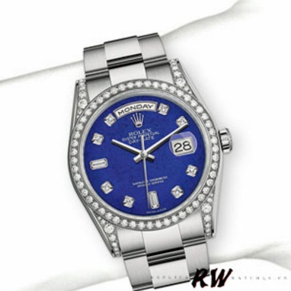 Rolex Day-Date 118389 Diamond Bezel Blue Dial 36MM Unisex Replica Watch - Image 3