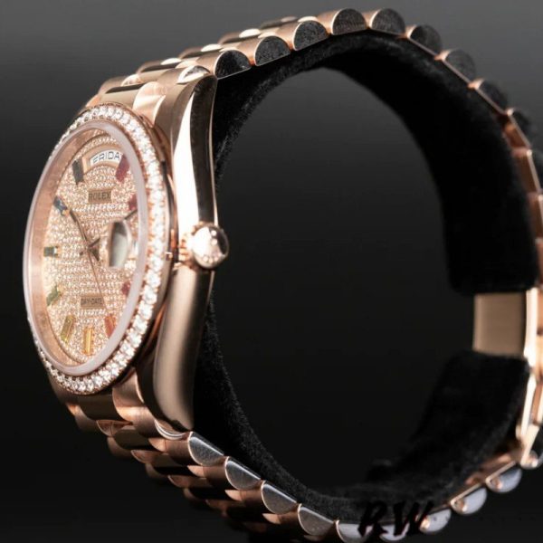 Rolex Day-Date 128345RBR Diamond Paved Dial Everose Gold 36MM Unisex Replica Watch - Image 4