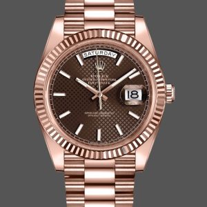Rolex Day-Date 228235 Chocolate Brown Diagonal Motif Dial Fluted Bezel 40mm Mens Replica Watch